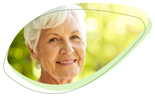 Elderly lady with grey hair smiling